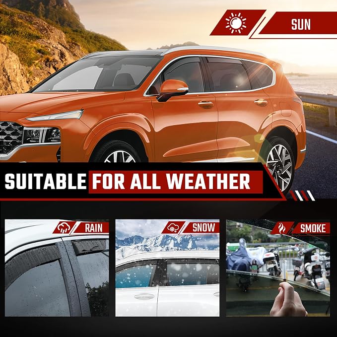 in-Channel Rain Guards Fit for Hyundai Santafe 2019-2024 Black Extra Durable Shatterproof Side Window Deflectors Vent Window Visors Wind Deflectors - 4 PCS