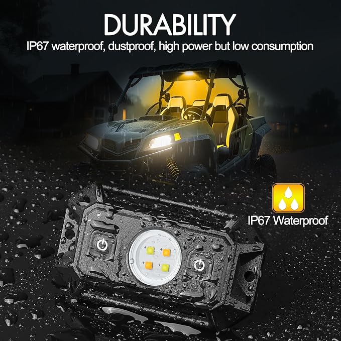 UTV Dome Light 12V Wired, Interior Dome Light with Switch Waterproof Universal LED Roll Bar Mount Roll Cage Lights Cab Map Lights for UTV Polaris RZR Ranger SXS - White/Amber