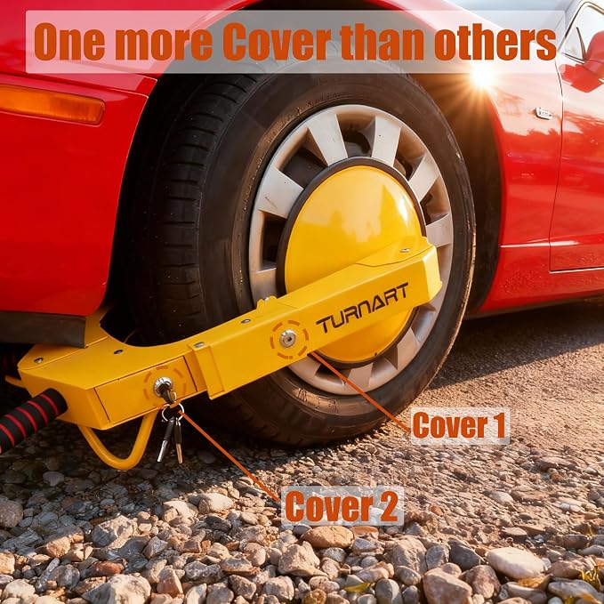 Universal Wheel Lock Anti Theft for Cars SUV Camper Trailer, 3 Keys, 1 Crank, Yellow (Wheel Lock)