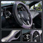 Steering Wheel Cover for 14.5-15 inch Wheels, Breathable PU Leather with Perforated Sides, Anti-Slip Grip, Universal Fit for Cars & SUVs, Black and Light Purple