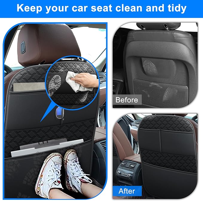 Back Seat Protector 2 Pack Fit for Jeep Grand Cherokee Car Kick Mats for Kids Upgraded Version with Storage Organizer Waterproof Dirt Proof Faux Leather Auto Accessories (Black)