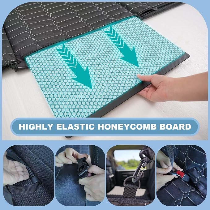 Back Seat Extender for Dogs Truck, Large Hard Bottom Car Seat Cover for Dogs, Waterproof Dog Hammock for Full Size Truck for Ford F-Series/RAM 1500/Silverado/Sierra