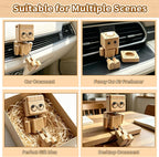 2-in-1 Wood Car Air Diffuser - Shaking Wooden Man Figurine, Wooden Car Dashboard Decorations, Shaking Feet Wooden Doll with Car Vent Clips, Funny Car Accessories Interior Gift