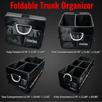 Car Trunk Organizer with Cooler Bag, 90L Portable Trunk Cargo Organizer for SUV Truck Sedan, 3 Compartments Collapsible Car Storage Box with Lid, 4 Removable Dividers