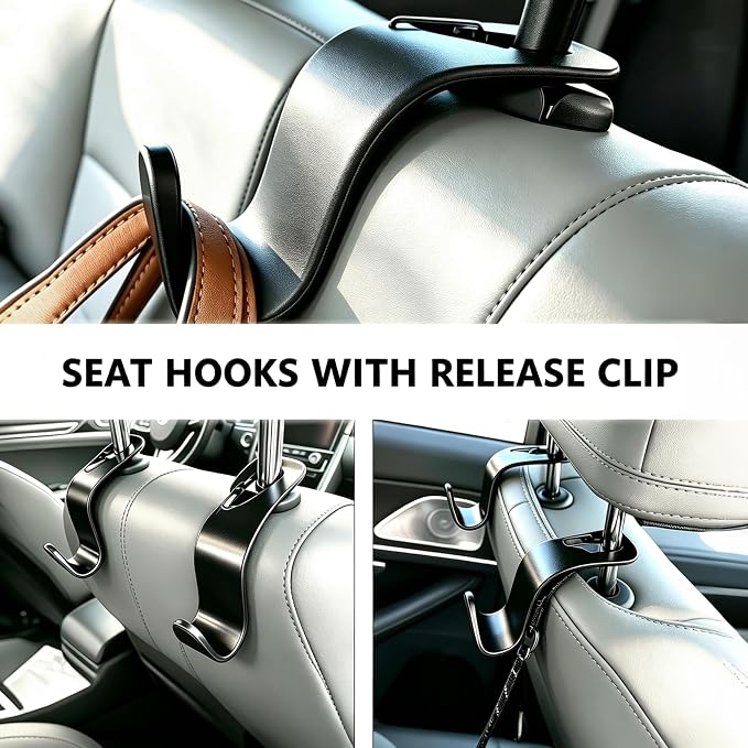 Car Seat Hooks 4 Pack, Headrest Hooks for Purses Groceries Bags with Metal Lock, Car Purse Holder Seat Back Storage Hooks