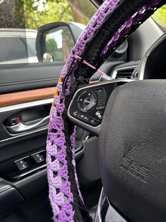 Handmade Crochet Sun Moon Car Steering Wheel Covers Universal 14-15 inch,Cute Steering Wheel Cover,Car Accessories (B:Wheel Covers)