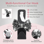 2 PCS Bling Car Seat Headrest Hooks, Crystal Rhinestone Bow Car Purse Hooks, Vehicle Seat Back Storage Hook for Handbag Purse Coat Grocery, Universal for SUV Truck Sedan (Black)