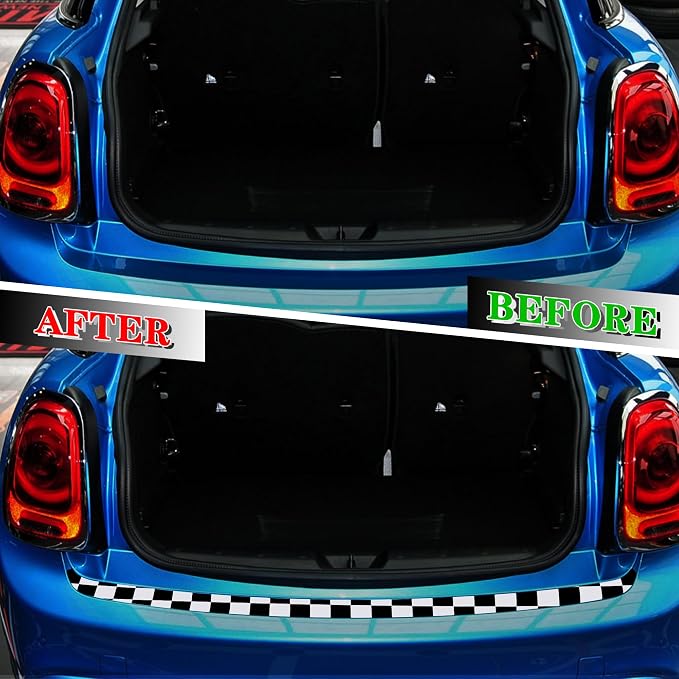 Rear Bumper Protector Sticker Compatible with Compatible with Mini Cooper F56 F55 R55 Anti-Collision Strip Trunk Threshold Decal Car Trunk Door Edge Vinyl Sticker Decoration for Car (Checkered)