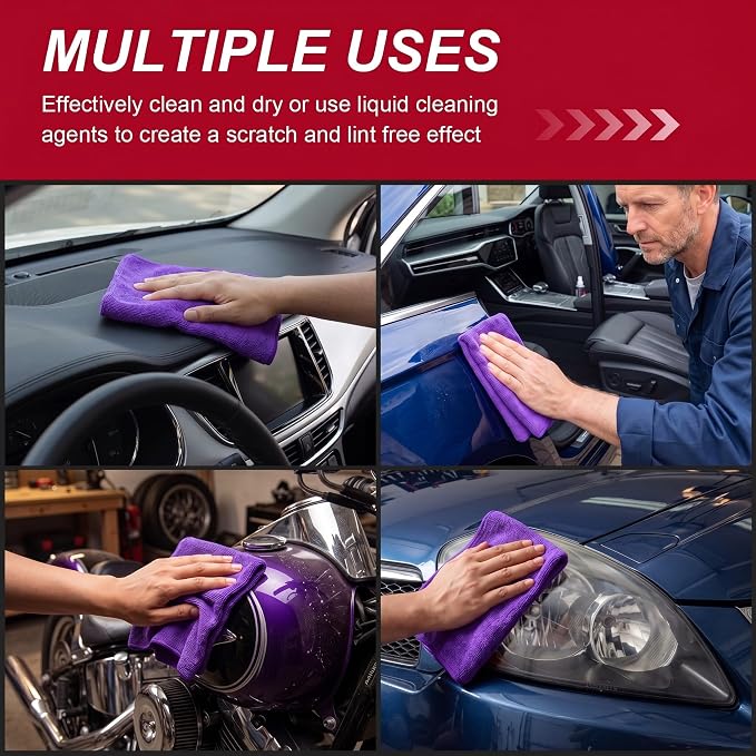 200 Pcs Microfiber Cleaning Cloth 16x16 Inch Microfiber Towels for Car Ultra Absorbent Cleaning Rags Reusable Lint Free Streak Free Detailing Towel for Car Washing Drying Dusting (Purple)