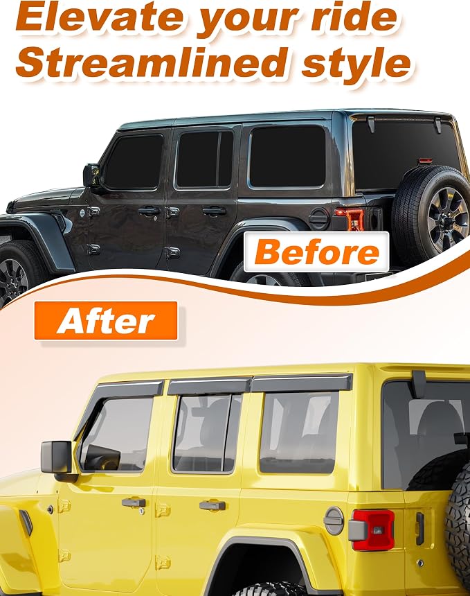 Low Profiles 6-PCS Extra-Thick Window Rain Guards Fit for Jeep Wrangler JL 2018-2026 4-Door,Rain Guards Window Deflectors Vent Visors Shades