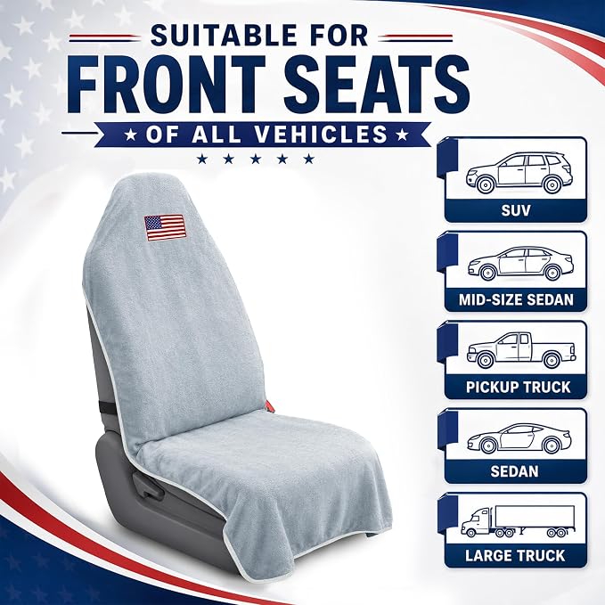 Car Seat Towel Cover, Sweat-Proof & Absorbent Microfiber Seat Protector for Gym, Workout & Beach, Universal Fit for Most Cars, SUVs & Trucks, 59"x29", Silver Gray Flag (1 Pc)