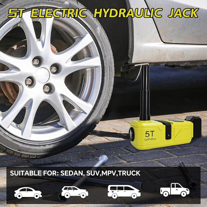 Cordless Electric Car Jack Kit for Dewalt 20V Battery, Cordless Remote Control 5 Ton Hydraulic Car Jack with LED Light for Sedan, SUV,MPV,Truck (NO Battery