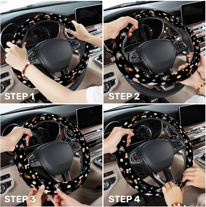 Chicken Steering Wheel Cover, Non Slip Polyester Car Wheel Protector for Car SUV Truck, Universal 15 Inch