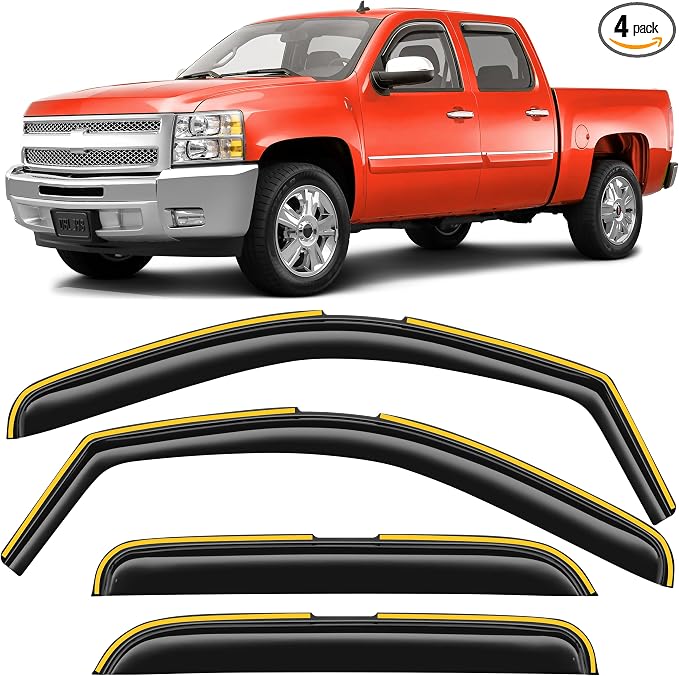 in-Channel Window Rain Guards Fit for Chevrolet(Chevy) Silverado & GMC Sierra 2007-2013 Crew Cab Extra Durable Side Window Deflectors Truck Window Vent Visors Vent Shades Car Accessories