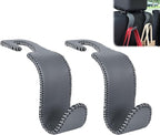 Car Seat Headrest Hook Universal Vehicle Storage Hanger Leather with Metal Car Seat Back Organizer for Handbag Purse Coat Grey 2 Pack