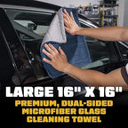 Clean Stroke Dual-Sided Microfiber Glass Towels - 16 x 16 Premium Streak-Free Cloths for Cars, Trucks, SUVs - Scratch-Free, Lint-Free Detailing Towels for Clear Glass & Mirrors (2 Pack)
