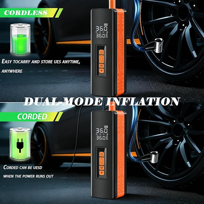 Tire Inflator Portable Air Compressor, 5X Faster 150 PSI Portable Tire Inflator for Car, Built-in Magnetic Storage, Auto Shut-Off Cordless Air Pump, LED Light for Cars, Motor, Bikes