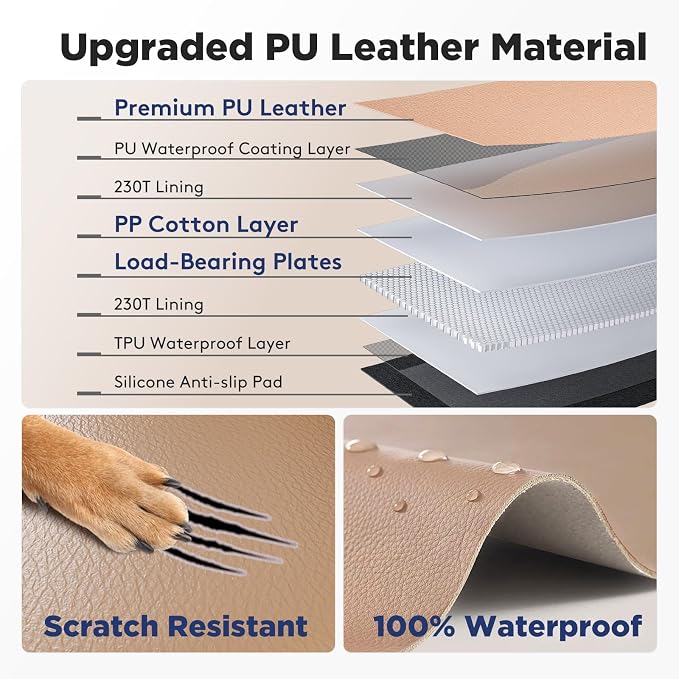 XL Back Seat Extender for Dogs, Hard Bottom Dog Car Seat Cover for Truck Back Seat, Upgraded PU Leather Waterproof Anti-Scratch, Large Space Back Seat Cover for Full Size Truck SUV, Brown