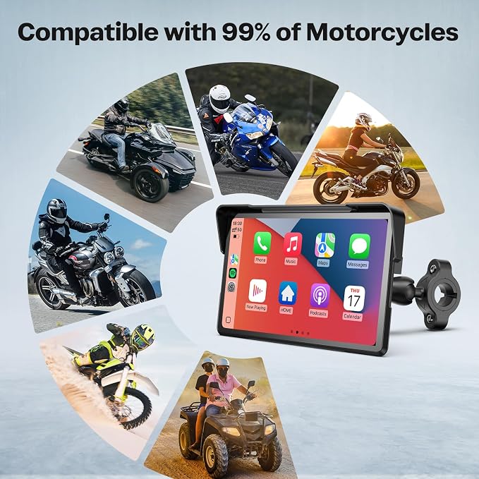 Motorcycle CarPlay Screen with Android Auto – 7” Waterproof GPS, Pantalla para Moto, Apple CarPlay, Navigation System for Motorcycle, Dual 2K Dash Cam Bluetooth Audio,64GB&TPMS with Magnetic