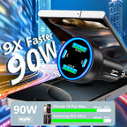 USB C Car Charger, 4-Port 90W Dual USB-C + USB-A Car Power Adapter, 4 in 1 PD/QC Type-C Fast Car Charging Cigarette Lighter for iPhone 17 17 Pro Max 16 15 14 13 12 11/Galaxy S25 S26/Pixel/iPad