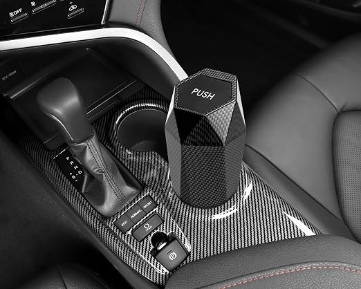 Car Trash Can with Lid, Cup Holder Garbage Can for Car, Garbage Bin Cars Accessories for Interior, Leakproof Small Trash Bin, Mini Trash Can for Cars, Home, Office (Carbon Fiber Pattern)