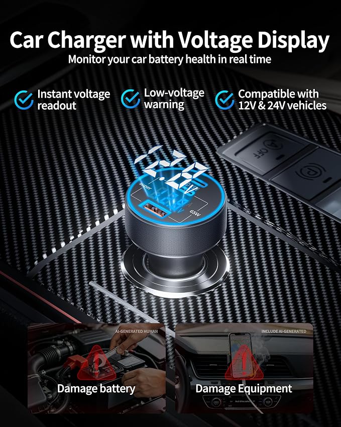 130W 3-Port USB C Super Fast Car Charger (with Voltage Display) for Samsung Galaxy S26/S25/ S24/S23/S22 Ultra/Z Fold/Flip, Android Phone, Type C Car Charger Adapter Accessories + 240W 3FT USB C Cable