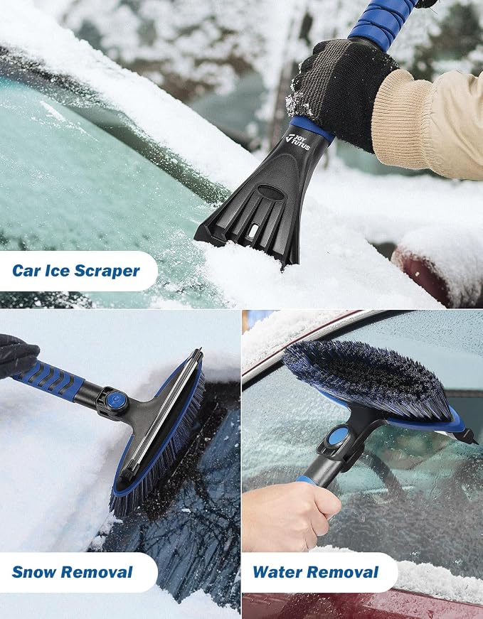 41.5″ Extendable Snow Brush and Ice Scraper, 270°Pivoting Snow Scraper Brush for Car Windshield, Telescoping Ice Scraper, Foam Grip, Heavy Duty Snow Remover for Cars, Trucks, SUV (Blue)