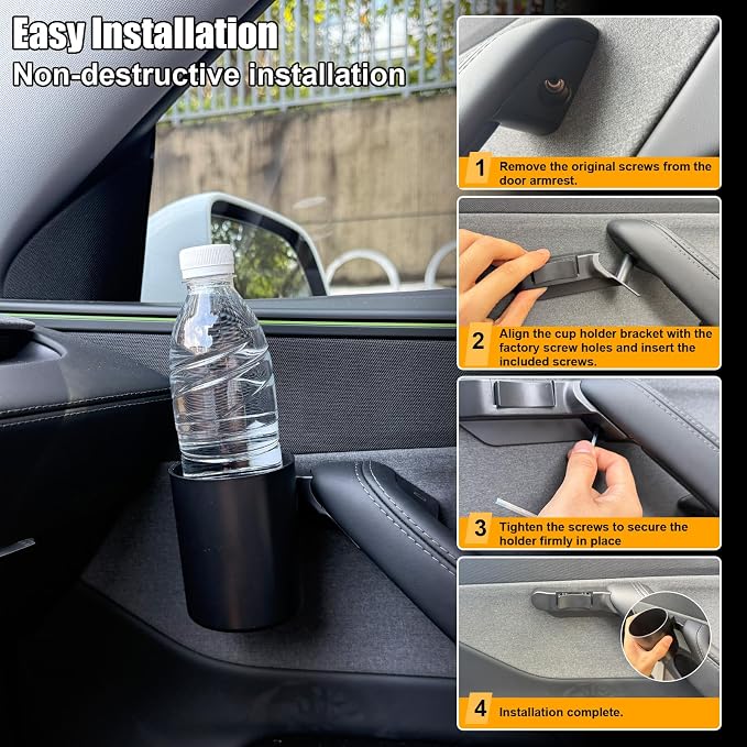 2PCS Car Door Cup Holder for Tesla Model Y 2025 Junior,Left&Right Side Door Drink Cup Holder Expander Organizer Accessory