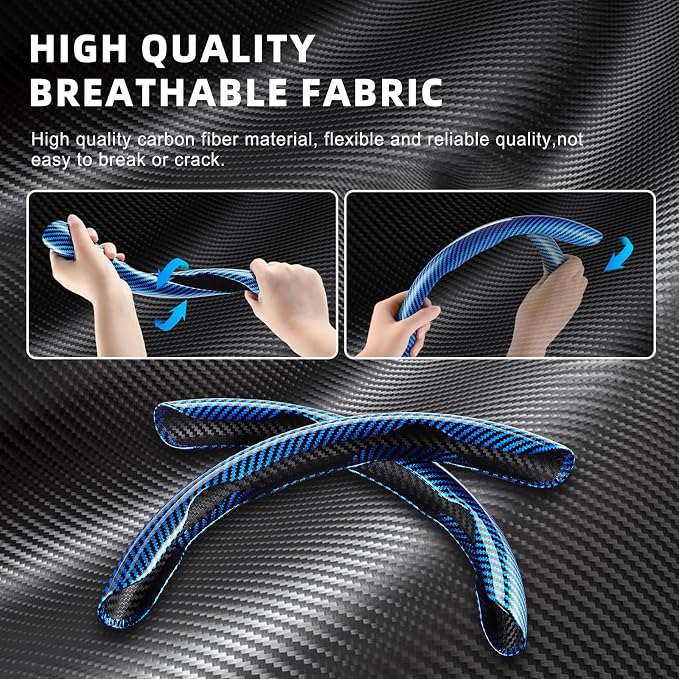 3pcs Carbon Fiber Anti-Skid Steering Wheel Cover, Waterproof Design, Universal Fit for 14-16 Inch Car Wheel Cover, Interior Car Accessories for Jeeps, SUVs, Trucks (Glossy Blue)