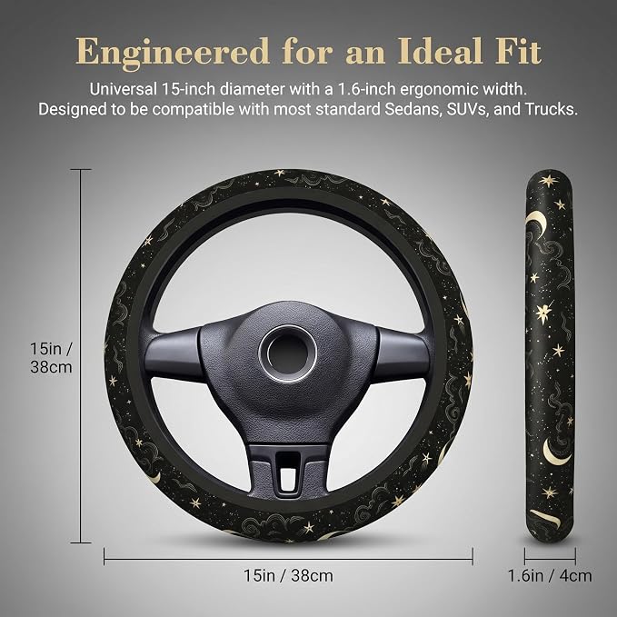 15 Inch Neoprene Steering Wheel Cover Non-Slip (Star Moon)