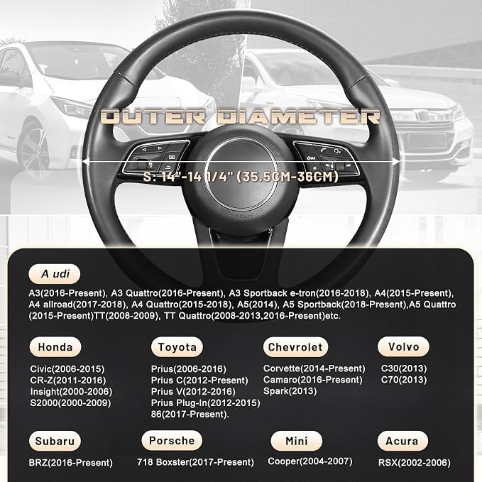 Car Steering Wheel Cover for Prius Civic Model 3 Model Y Camaro, Small Size 14-14.25 inch, Auto Interior Accessories, Black with Sliver Carbon Fiber Pattern