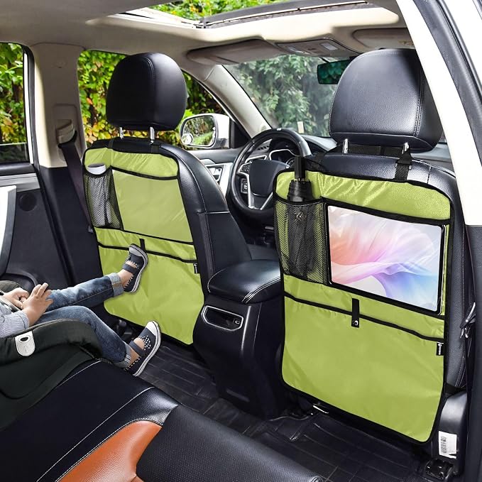 Avocado Green Seat Back Organizer Car Front Seat Back Kick Mats, 2 Pack Back Seat Protector for Kids Feet