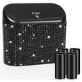 Bling Car Trash Can with Lid, Mini Auto Garbage Storage Bin with 60pcs Garbage Bags, Sparkling Crystal Trash Bags Holder Dustbin Vehicle Accessories Container Organizer (Black Rhinestone)