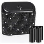 Bling Car Trash Can with Lid, Mini Auto Garbage Storage Bin with 60pcs Garbage Bags, Sparkling Crystal Trash Bags Holder Dustbin Vehicle Accessories Container Organizer (Black Rhinestone)