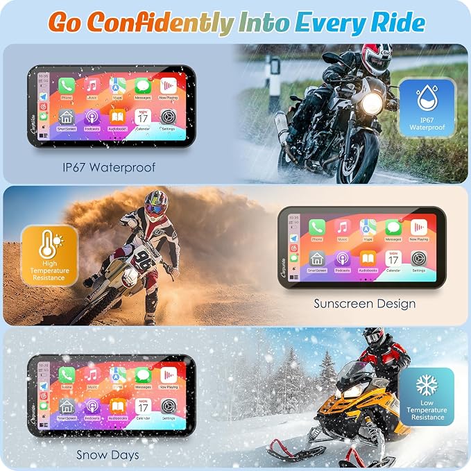 Carpuride W603 Motorcycle Carplay Screen, Wireless CarPlay & Android Auto for Moto, Remote Control，6.3" Waterproof Touchscreen, BT Trans, GPS Navigation, Siri, G00gle Assistant