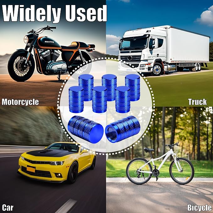12PCS Tire Valve Stem Caps, Dust Proof, Anodized Aluminum Universal Tire Valve Stem Covers for Cars, SUV, Trucks, Bikes, Motorcycles, Bicycles(Blue)