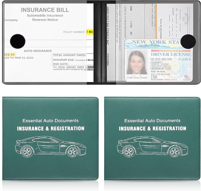 Car Registration and Insurance Card Holder, Vehicle Glove Box Car Organizer, Interior Car Accessories for Documents, Cards, License - 2 Pack