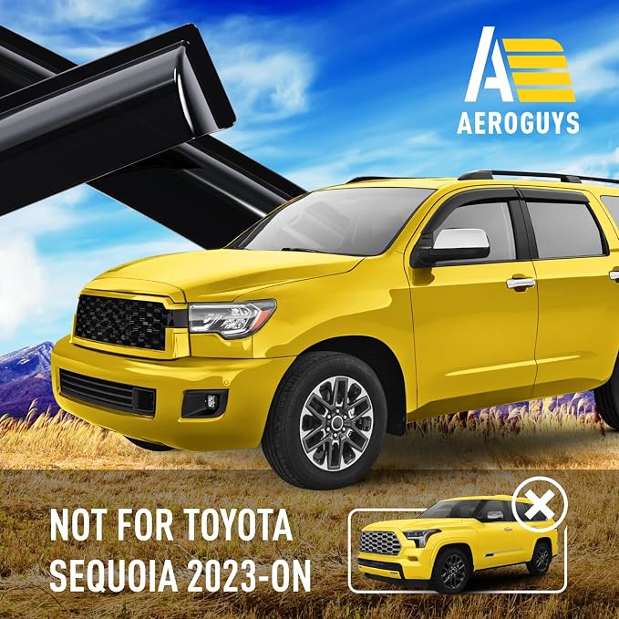 Extra Durable Window Deflectors Tape-On Window Visors Rain Guards Fit for Toyota Sequoia 2008-2022, Sun Visors, Wind Vent for Shades, Exterior Car Accessories - 4pcs. AG0693