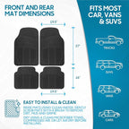 Floor Mats, 4-Piece All-Weather Car Mat with Universal Fit Design, Durable Rubber Car Floor Mats with Capture Ridges, Waterproof for Cars Trucks SUV (Black)