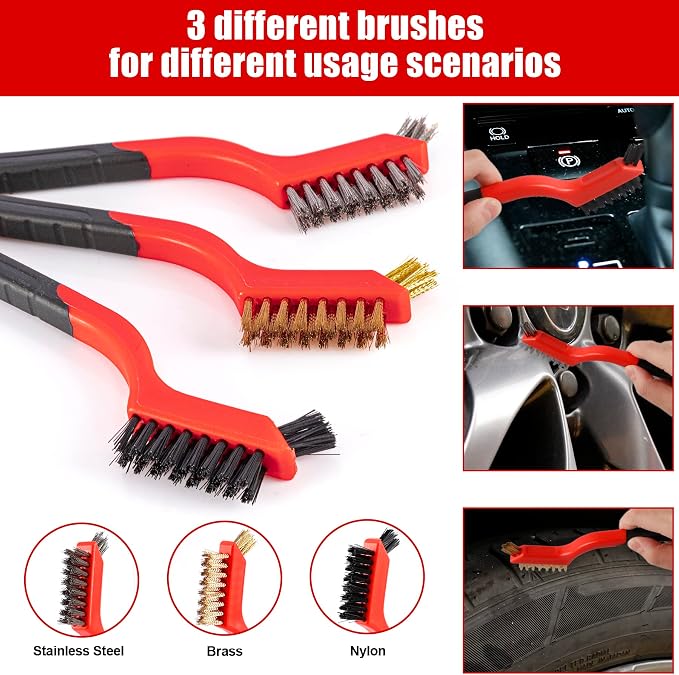 18 PCS Car Cleaning Tools Kit, Car Detailing Brush Set with Driller Attachment Set, Car Wash Kit, Car Cleaning Brushes for Cleaning Interior, Exterior, Wheels, Etc. (Red)