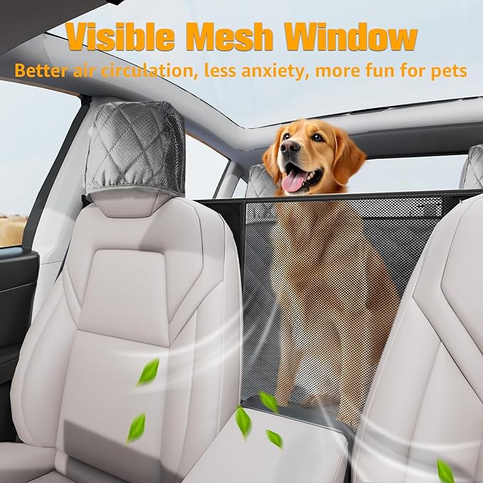 Dog Seat Covers for Tesla Model 3 & Y Back Seat with 2 Pack Door Protectors, 100% Waterproof Dog Hammock for Tesla with Mesh Window & Headrest Protection Prevents Scratches and Scuffs (Gray)