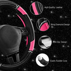 Leather Steering Wheel Cover - Made with PVC Leather - Anti-Slip, Universal Fit 14 1/2 inches to 15 inches - Hot Pink