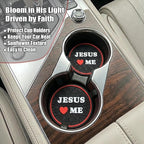 Christian I Love Jesus Car Steering Wheel Cover for Men & Women with 2 Pack Car Coasters, PU Leather Elastic Steering Wheel Protector, Faith Gifts, Universal 15" Fit for Cars, SUVs, Trucks