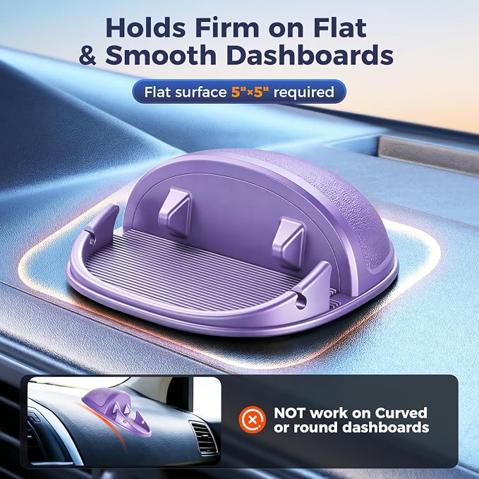 Car Phone Holder, Car Phone Mount Silicone Car Pad Mat for Various Dashboards, Slip Free Desk Phone Stand Compatible with iPhone, Samsung, Android Smartphones, GPS Devices More (Purple)