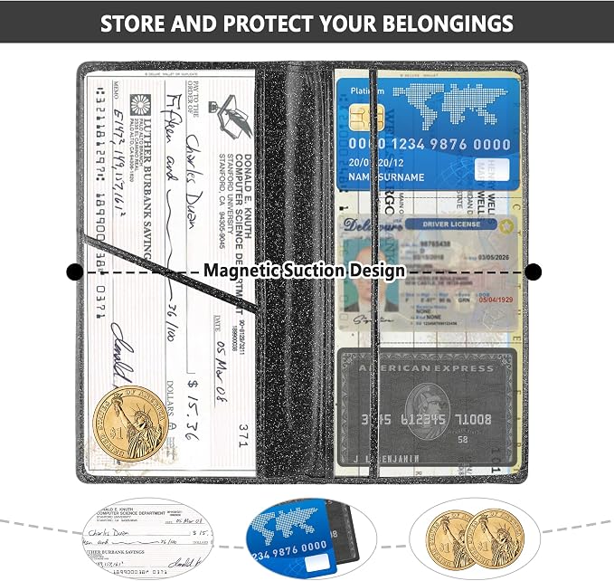 Car Registration and Insurance Holder,PU Leather Car Glove Box Organizer Car Document Holder for ID,Driver's License (Sequins Black)