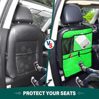 Neon Green Car Seat Organizer for Kids Backseat Kick Mat with Adjustable Strap Seat Back Covers for SUV Vehicle Cars 2 Pcs