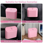 Car Trash Can with Lid, Leakproof Vehicle Garbage Organizer Holder Bin with 60 Pack Trash Bags, Mini Auto Dustbin Accessories Storage Container for Vans, SUVs, Office (Pink)