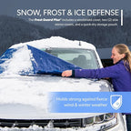 Plus | Winter Windshield Cover for Ice and Snow, Standard Size (Indigo) - Built-in Security Panels, Wiper Blade Coverage + Mirror Covers - Fits Standard Size Cars, 59 x 41 Inches