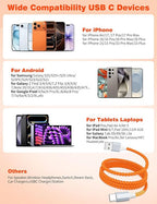 USB A to USB C Cable 1FT,Beaded Phone Charger Cord for iPhone 17 16 Pro Max 16e 15 Car Play,Type C Cute Car Charger Charging Cord for iPad 10 11/Samsung S26 S25 Ultra/Pixel/Android Girls Women,Orange