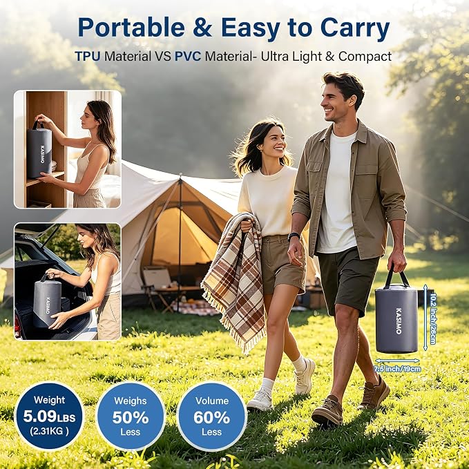 Twin Camping Air Mattresses with Cordless Battery Pump,TPU Self Inflatable Mattress, Blow up Mattress All Night Stability No Smell Air Bed for Tent Camping, Home, Guests, Car Travel